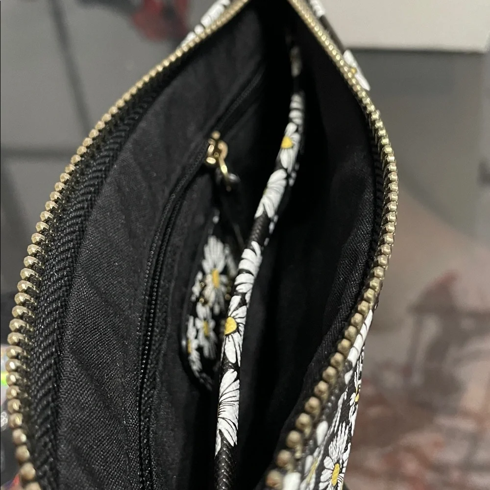 Nanette Lepore Black Daisy Print Wristlet Clutch with Yellow Centers